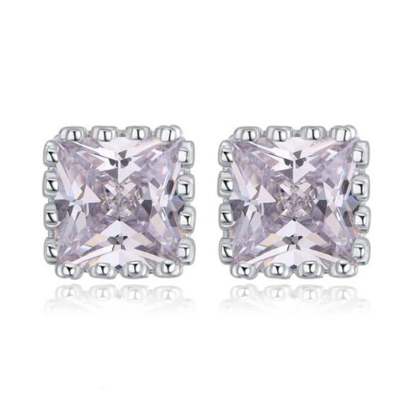 💎 Square Stud Zircon Filled 925 Silver Plated Classic Earrings, INDN8593 - Picture 1 of 4